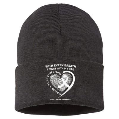 Dad Lung Cancer Awareness Gifts White Ribbon Lung Cancer Dad Sustainable Knit Beanie