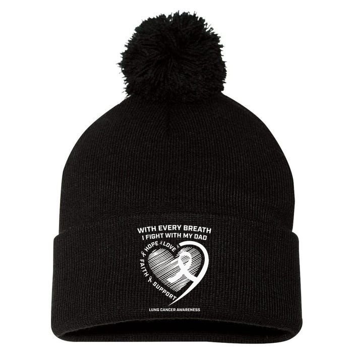 Dad Lung Cancer Awareness Gifts White Ribbon Lung Cancer Dad Pom Pom 12in Knit Beanie