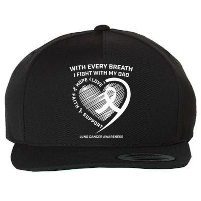 Dad Lung Cancer Awareness Gifts White Ribbon Lung Cancer Dad Wool Snapback Cap