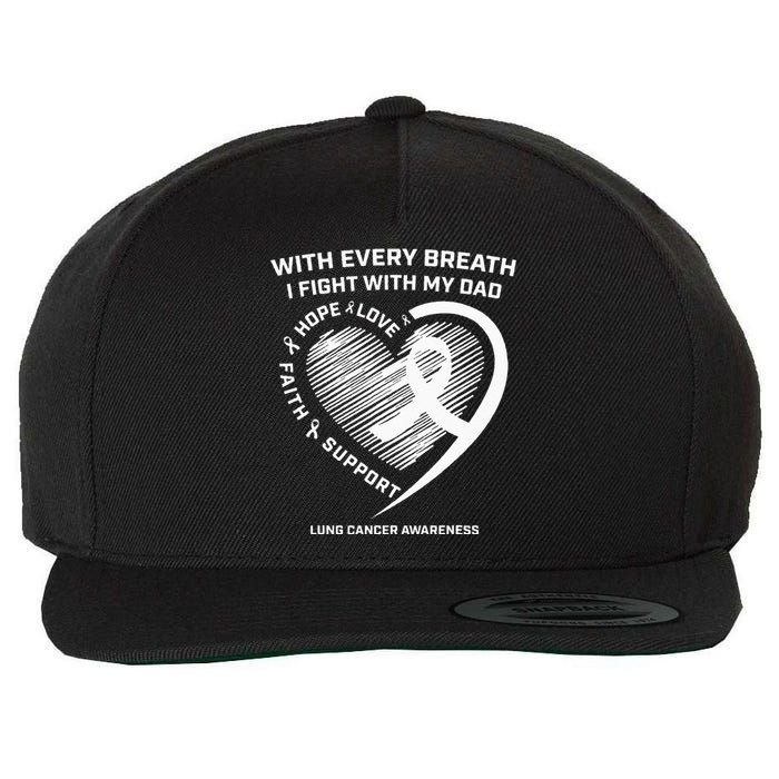 Dad Lung Cancer Awareness Gifts White Ribbon Lung Cancer Dad Wool Snapback Cap