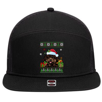 Dog Lovers Cute Poodle Santa Hat Ugly Christmas Sweater Gift 7 Panel Mesh Trucker Snapback Hat