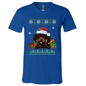 Dog Lovers Cute Poodle Santa Hat Ugly Christmas Sweater Gift V-Neck T-Shirt