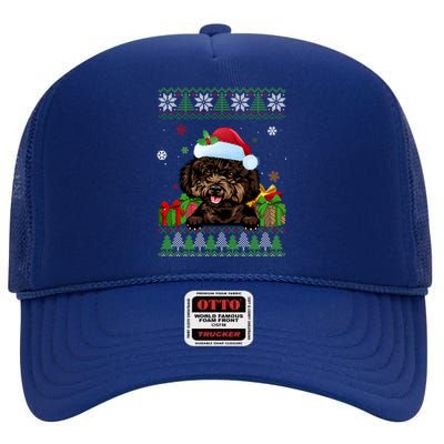 Dog Lovers Cute Poodle Santa Hat Ugly Christmas Sweater Gift High Crown Mesh Back Trucker Hat