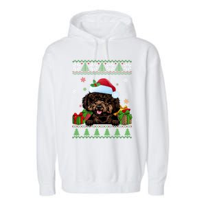 Dog Lovers Cute Poodle Santa Hat Ugly Christmas Sweater Gift Garment-Dyed Fleece Hoodie