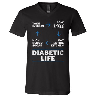 Diabetic Life Cycle Funny Diabetes Awareness V-Neck T-Shirt