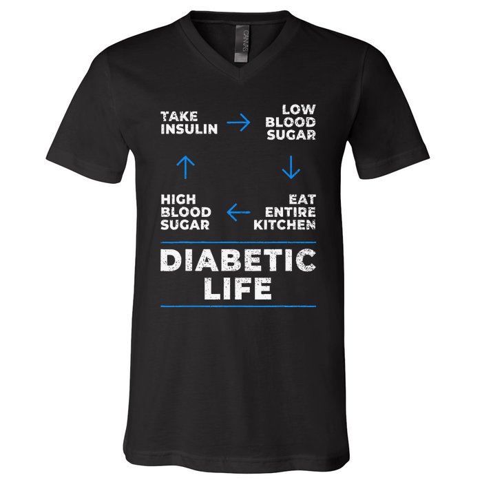 Diabetic Life Cycle Funny Diabetes Awareness V-Neck T-Shirt