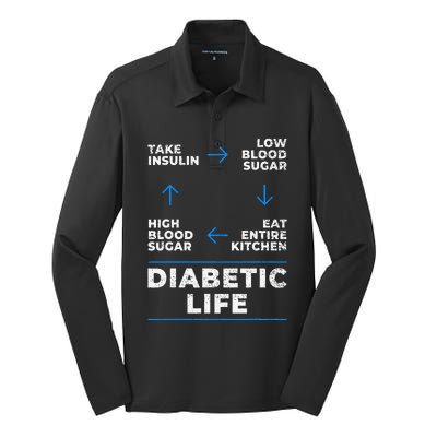 Diabetic Life Cycle Funny Diabetes Awareness Silk Touch Performance Long Sleeve Polo