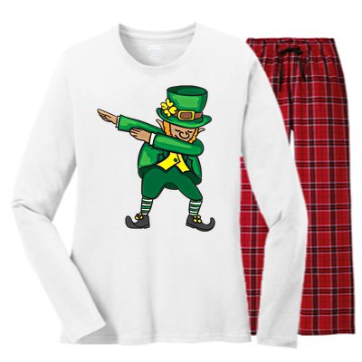 Dabbing Leprechaun Cute St PatS Day Gift Cool Gift Women's Long Sleeve Flannel Pajama Set 