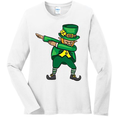 Dabbing Leprechaun Cute St PatS Day Gift Cool Gift Ladies Long Sleeve Shirt