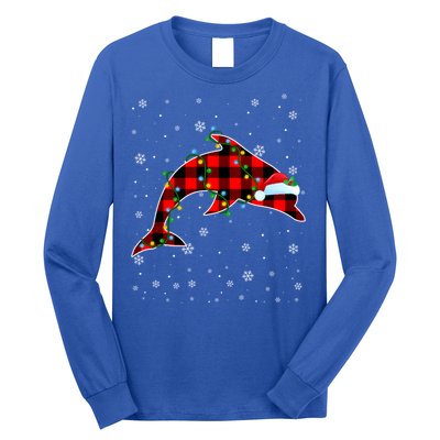 Dolphin Lover Christmas Santa Hat Cute Animals Xmas Lights Gift Long Sleeve Shirt