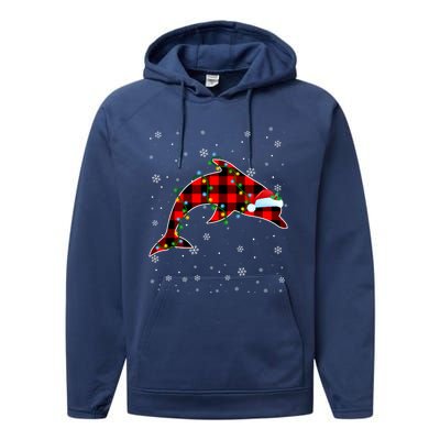 Dolphin Lover Christmas Santa Hat Cute Animals Xmas Lights Gift Performance Fleece Hoodie