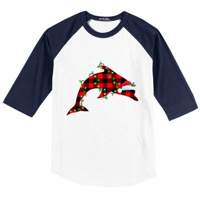 Dolphin Lover Christmas Santa Hat Cute Animals Xmas Lights Gift Baseball Sleeve Shirt