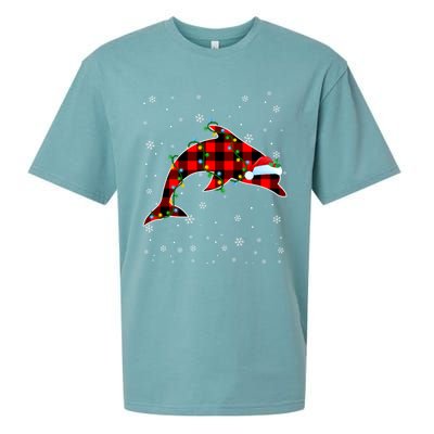 Dolphin Lover Christmas Santa Hat Cute Animals Xmas Lights Gift Sueded Cloud Jersey T-Shirt