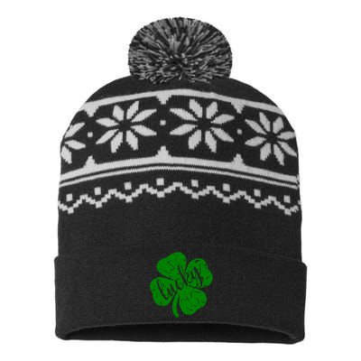 Distressed Lucky Clover St Patricks Day Cute USA-Made Snowflake Beanie