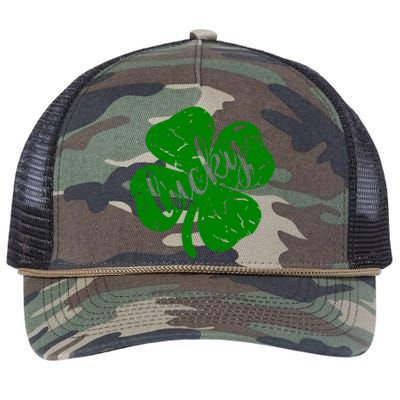 Distressed Lucky Clover St Patricks Day Cute Retro Rope Trucker Hat Cap