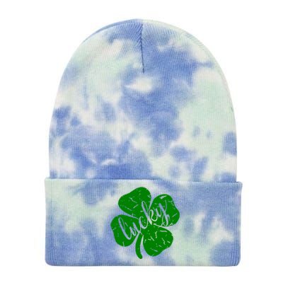 Distressed Lucky Clover St Patricks Day Cute Tie Dye 12in Knit Beanie