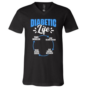 Diabetic Life Diabetes Warrior Diabetes Awareness V-Neck T-Shirt