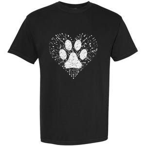 Dog Lover Dog Mom Dad Creative Heart Dog Paw Print Garment-Dyed Heavyweight T-Shirt