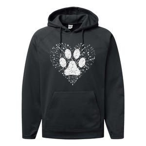 Dog Lover Dog Mom Dad Creative Heart Dog Paw Print Performance Fleece Hoodie