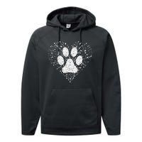 Dog Lover Dog Mom Dad Creative Heart Dog Paw Print Performance Fleece Hoodie