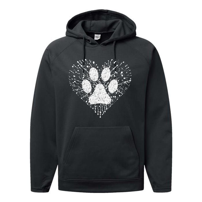 Dog Lover Dog Mom Dad Creative Heart Dog Paw Print Performance Fleece Hoodie