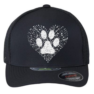 Dog Lover Dog Mom Dad Creative Heart Dog Paw Print Flexfit Unipanel Trucker Cap