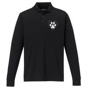 Dog Lover Dog Mom Dad Creative Heart Dog Paw Print Performance Long Sleeve Polo