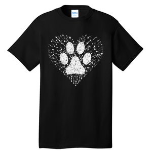 Dog Lover Dog Mom Dad Creative Heart Dog Paw Print Tall T-Shirt