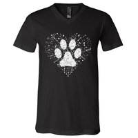 Dog Lover Dog Mom Dad Creative Heart Dog Paw Print V-Neck T-Shirt