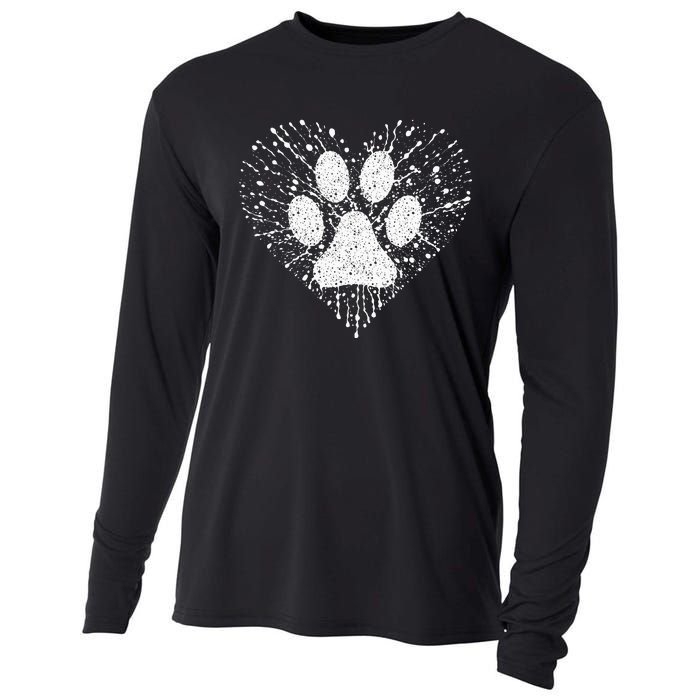 Dog Lover Dog Mom Dad Creative Heart Dog Paw Print Cooling Performance Long Sleeve Crew