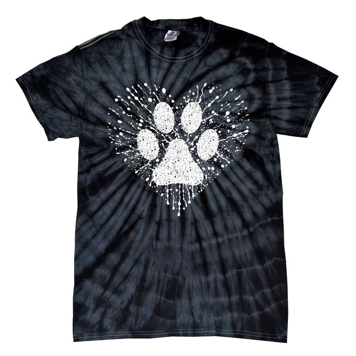 Dog Lover Dog Mom Dad Creative Heart Dog Paw Print Tie-Dye T-Shirt