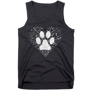 Dog Lover Dog Mom Dad Creative Heart Dog Paw Print Tank Top