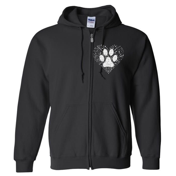 Dog Lover Dog Mom Dad Creative Heart Dog Paw Print Full Zip Hoodie