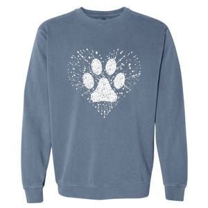 Dog Lover Dog Mom Dad Creative Heart Dog Paw Print Garment-Dyed Sweatshirt