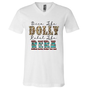 Diva Like Dolly Rebel Like Reba Leopard Texture Style V-Neck T-Shirt