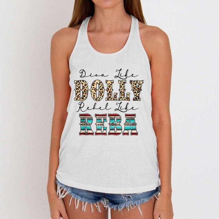 Diva Like Dolly Rebel Like Reba Leopard Texture Style Women's Knotted Racerback Tank