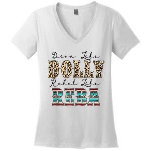 Diva Like Dolly Rebel Like Reba Leopard Texture Style Women's V-Neck T-Shirt