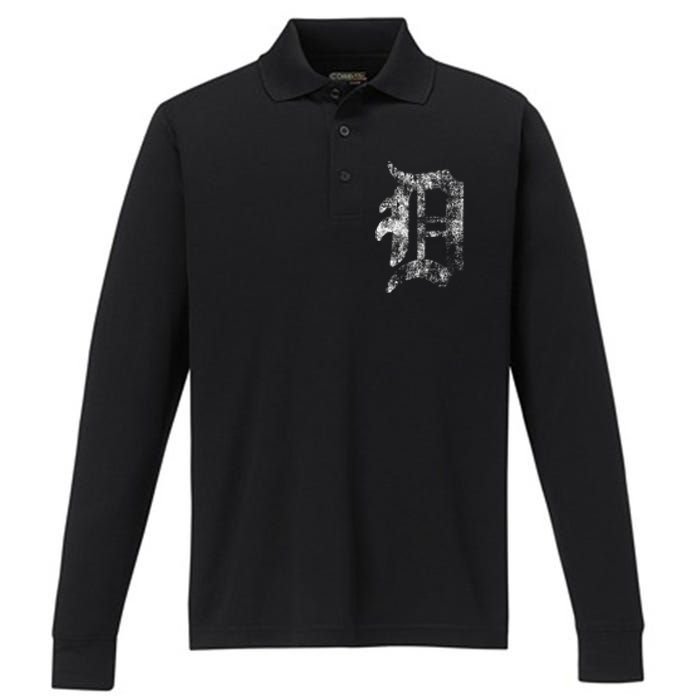 Detroit Letter Performance Long Sleeve Polo