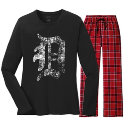 Detroit Letter Women's Long Sleeve Flannel Pajama Set 