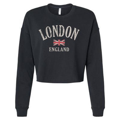 Distressed London England Uk Flag Cropped Pullover Crew