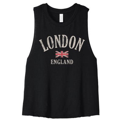 Distressed London England Uk Flag Women's Racerback Cropped Tank