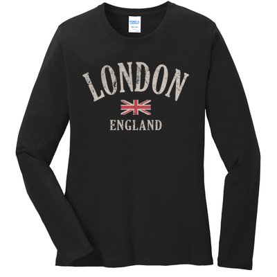 Distressed London England Uk Flag Ladies Long Sleeve Shirt