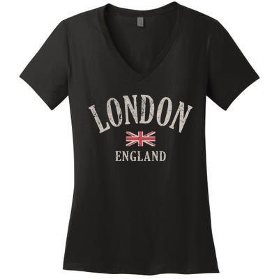 Distressed London England Uk Flag Women's V-Neck T-Shirt