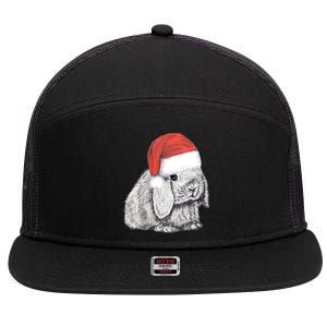 Dwarf Lop Eared Bunny Rabbit In Santa Claus Christmas Hat Gift 7 Panel Mesh Trucker Snapback Hat