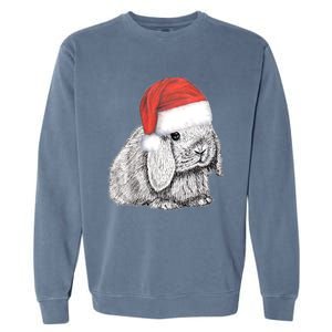 Dwarf Lop Eared Bunny Rabbit In Santa Claus Christmas Hat Gift Garment-Dyed Sweatshirt