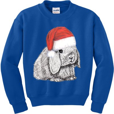 Dwarf Lop Eared Bunny Rabbit In Santa Claus Christmas Hat Gift Kids Sweatshirt