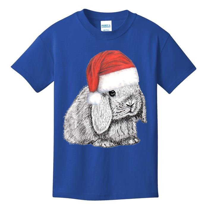 Dwarf Lop Eared Bunny Rabbit In Santa Claus Christmas Hat Gift Kids T-Shirt