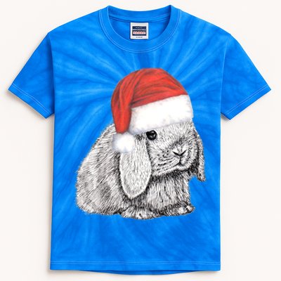 Dwarf Lop Eared Bunny Rabbit In Santa Claus Christmas Hat Gift Kids Tie-Dye T-Shirt