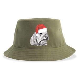 Dwarf Lop Eared Bunny Rabbit In Santa Claus Christmas Hat Gift Sustainable Bucket Hat