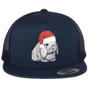 Dwarf Lop Eared Bunny Rabbit In Santa Claus Christmas Hat Gift Flat Bill Trucker Hat